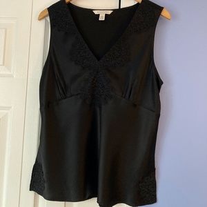 Elegant black silk camisole top with lace